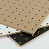 Fibrex HDF pegboard perforated panel in raw, white and black.